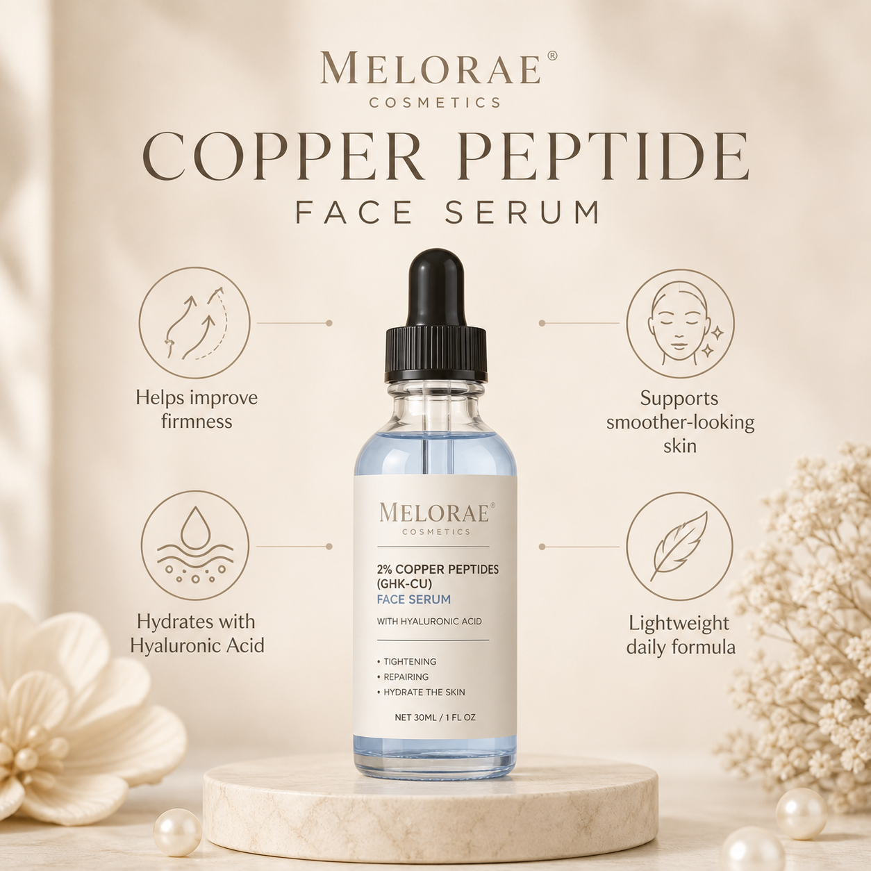 2% Copper Peptides (GHK-CU) Serum for Face with Hyaluronic Acid